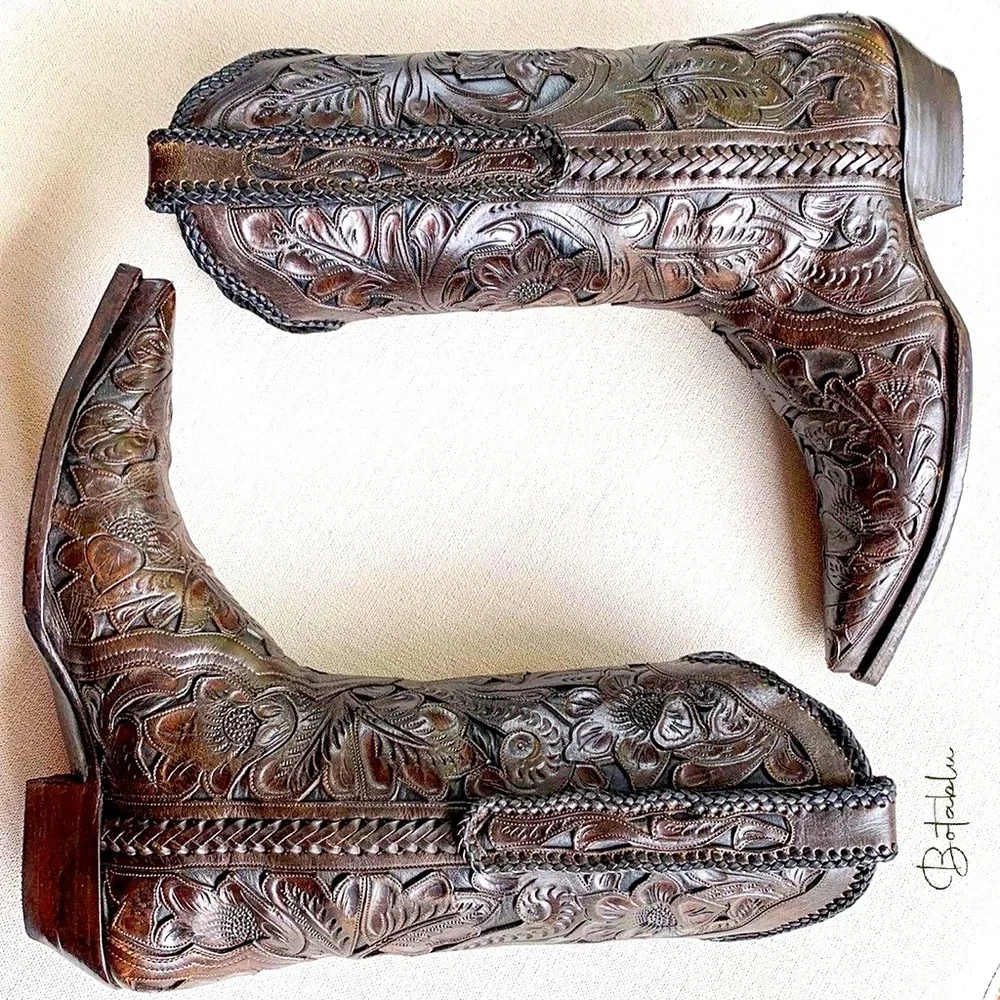 SOLD OLD GRINGO BOOT STAR Tooled Leather Handmade Brown Cowboy Western Boots 10 - Picture 2 of 14